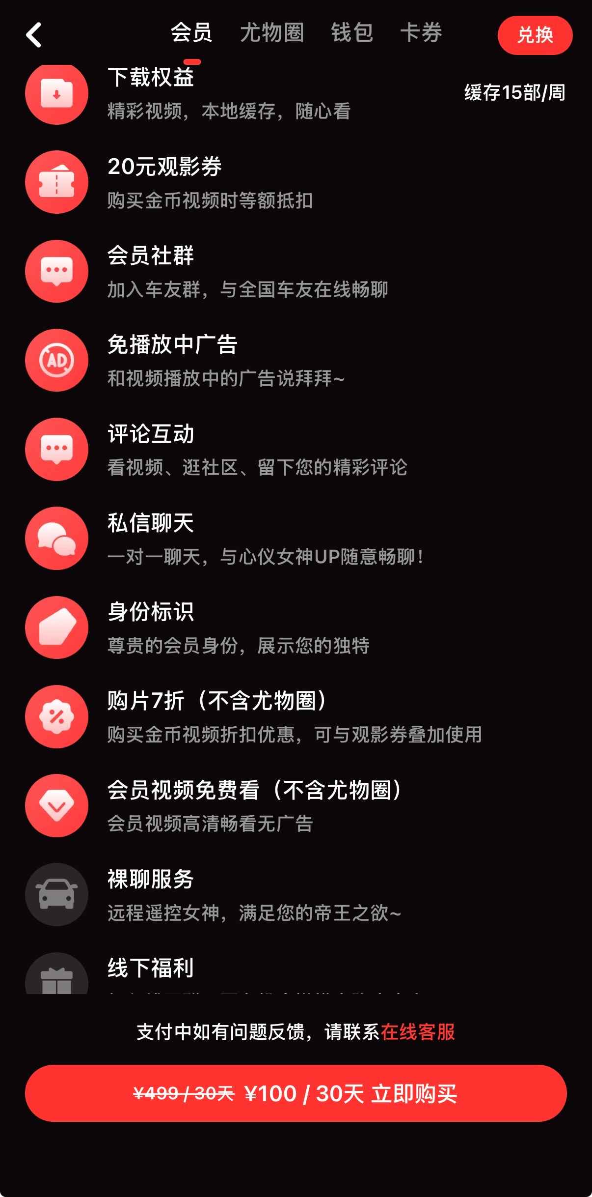 91短视频会员100元套餐界面